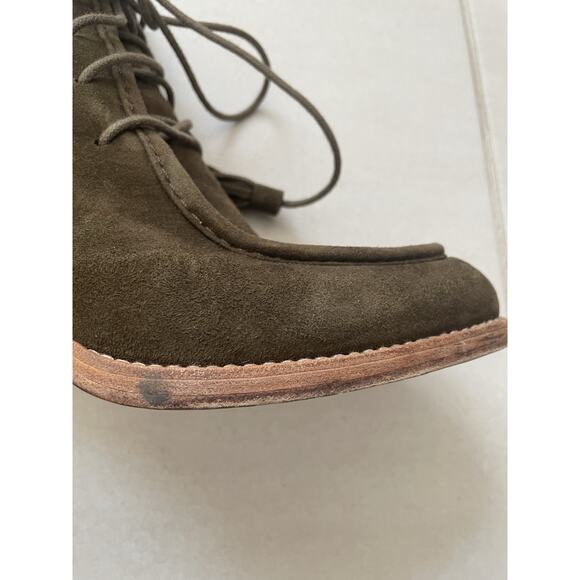 Stuart Weitzman Ankle Boots Wallawalla Suede Lace Up Tassels Green - Picture 3 of 16